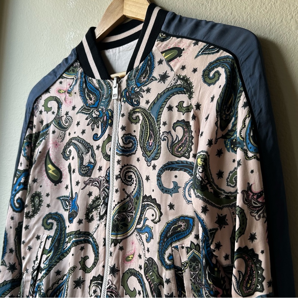 Zadig & Voltaire Pink Cream Billy Reversible Bomber Jacket Paisley Corolle Sz S - Picture 7 of 16